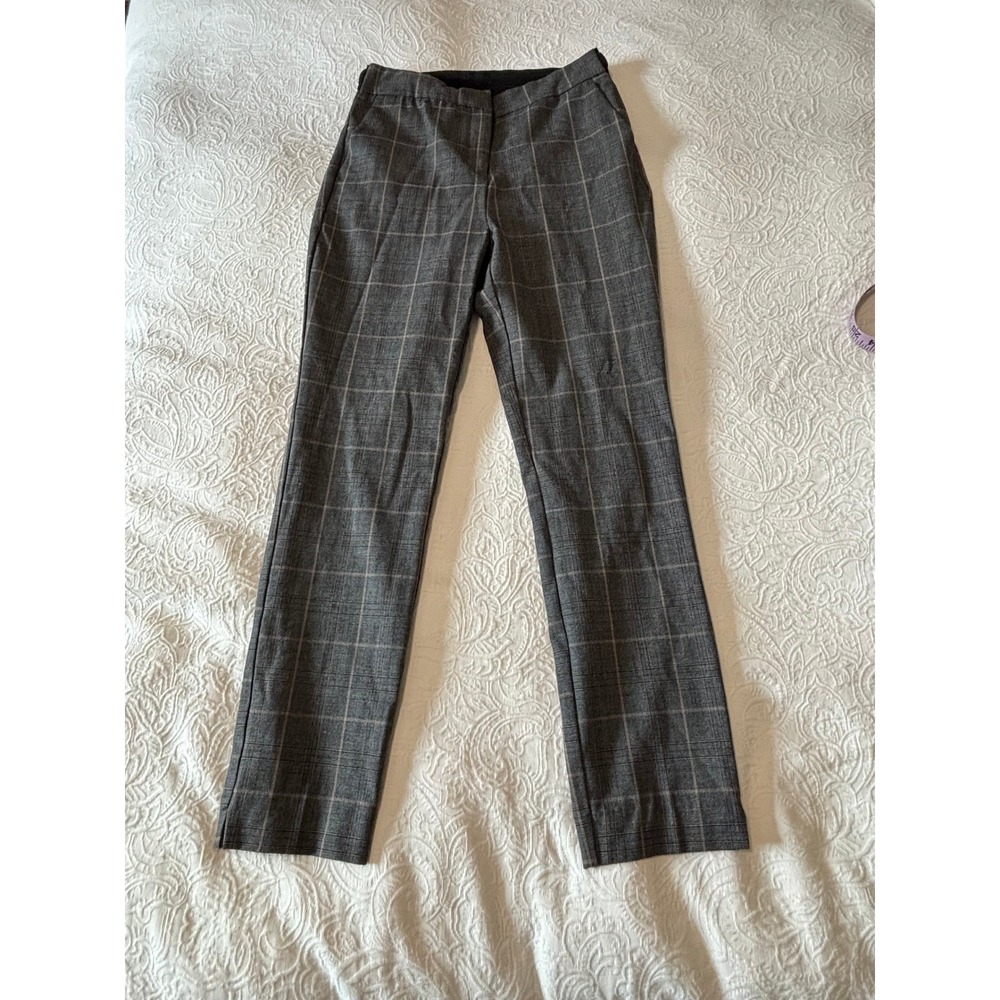 Zara Grey Plaid High Waisted Slim Dress Pants Women's Size S Elastic Waist
